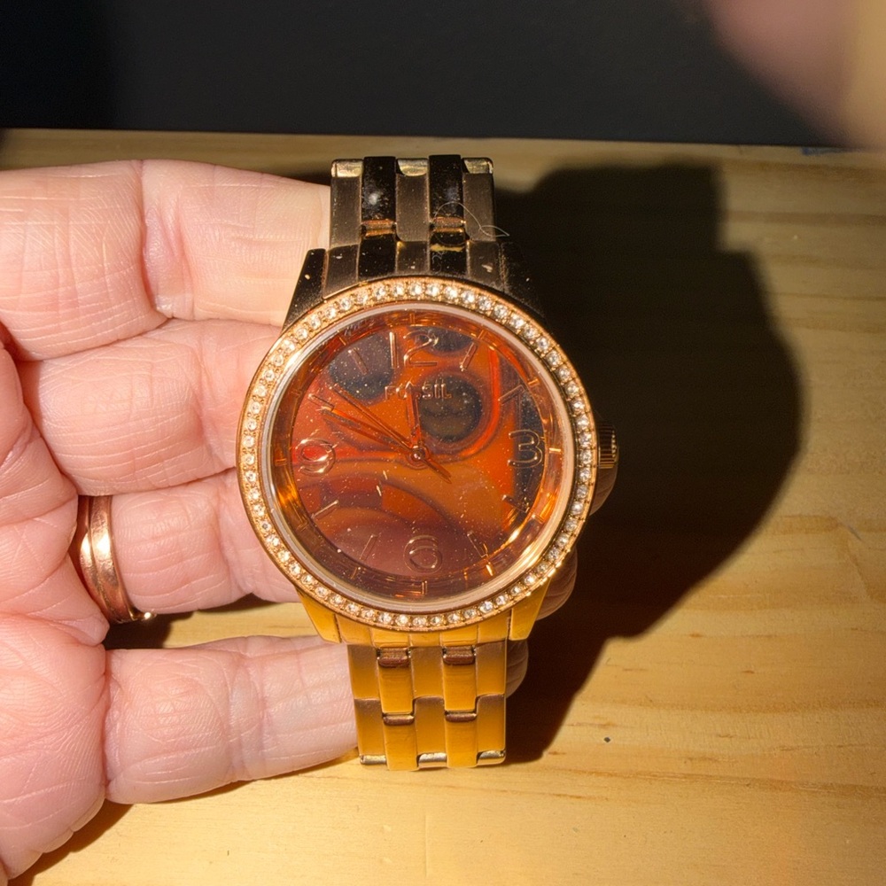 Fossil Gold Watch with Amber Dial